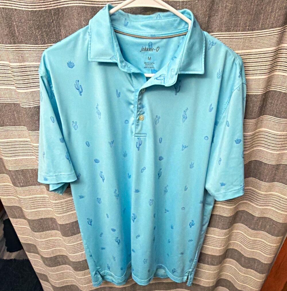 johnnie-O Men's Stretch Polo Shirt Blue Printed Embroidered Logo M Reg